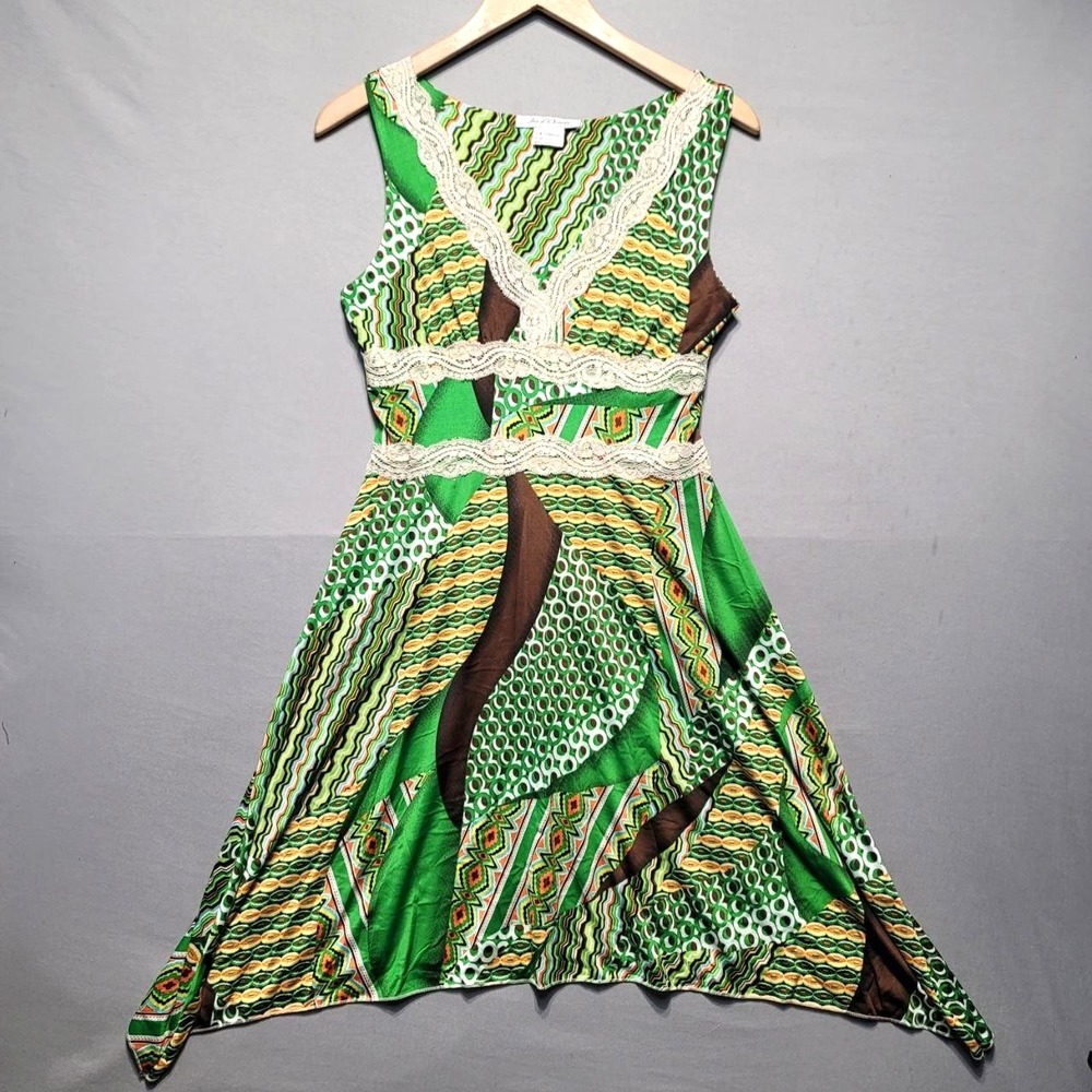 Jus d'Orange Paris Dress Women 2 Green Boho Whimsigoth Lace Handkerchief Hem 90s